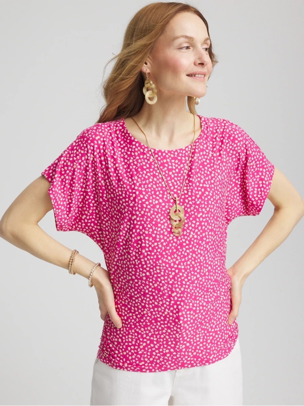 NWT Chico’s touch of cool ruched top in pink